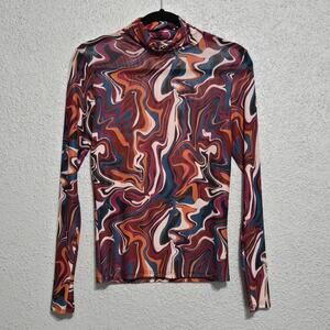 Willow‎ & Root Womens Retro 90's Sheer Mock Neck Top Size S Streetwear Y2K Disco